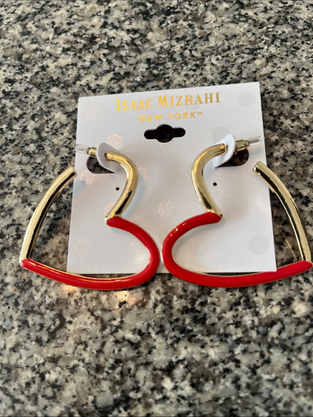 Isaac Mizrahi Gold-Tone Hoop Earrings with Red Heart Detail